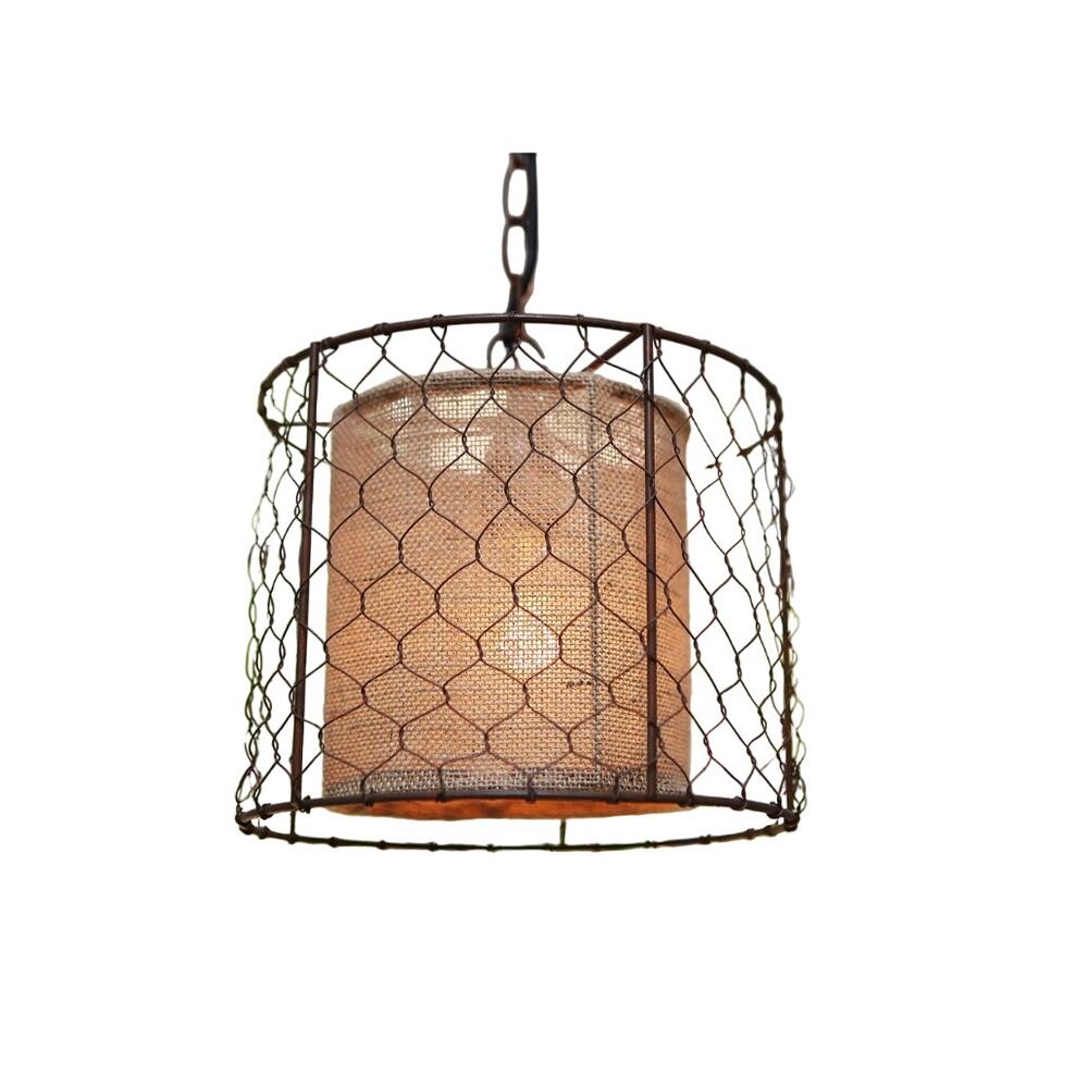 Farmhouse Pendant Light Lamp Rustic‎ Chicken Wire Shade with Burlap Center Brown